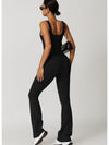 ZASUWA Female Solid Color U Collar Bell Bottom Flare Jumpsuits