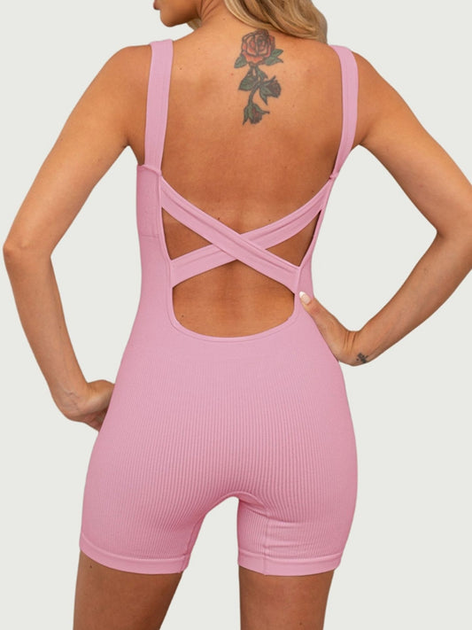 ZASUWA Female Ribbed Cross Back Seamless Short Jumpsuit