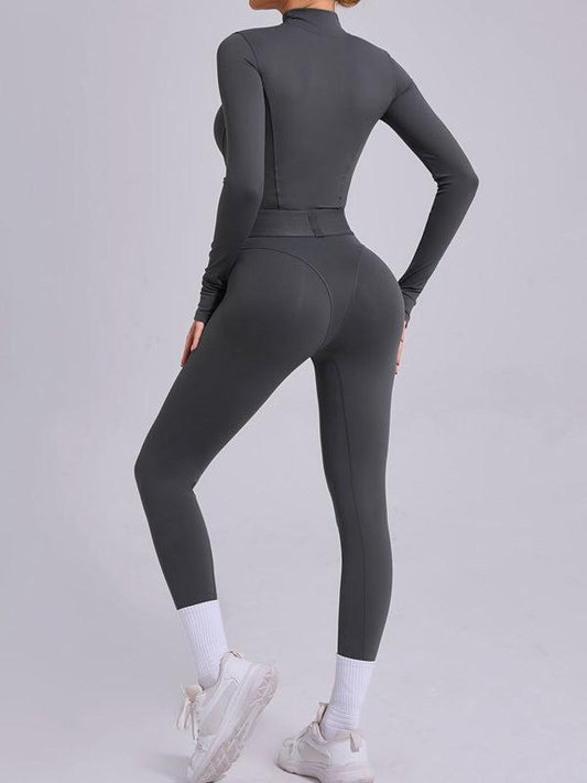 ZASUWA Female Push-Up Mesh Thumbhole Zipper Jumpsuit