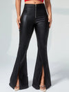 ZASUWA Female Faux Leather Pocket Split Flare Leggings