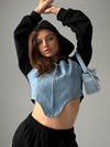 ZASUWA Female Contrast Color Denim Zipper Hoodie