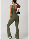 ZASUWA Female Solid Color U Collar Bell Bottom Flare Jumpsuits