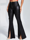 ZASUWA Female Faux Leather Pocket Split Flare Leggings