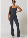 ZASUWA Female Solid Color U Collar Bell Bottom Flare Jumpsuits