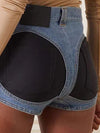 ZASUWA Female Fly-eye Contrast Color Denim Pocket Booty Shorts