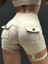 ZASUWA Female Unique Cut Out Pocket Scrunch Bum Spandex Gym Booty Cargo Shorts