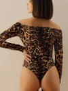 ZASUWA Female Sexy Leopard Print Off-shoulder Bodysuit