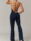 ZASUWA Female Cross Back Stripes Flare Jumpsuit