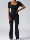 ZASUWA Female Deep V Back Backless Flare Scrunch Bum Jumpsuit