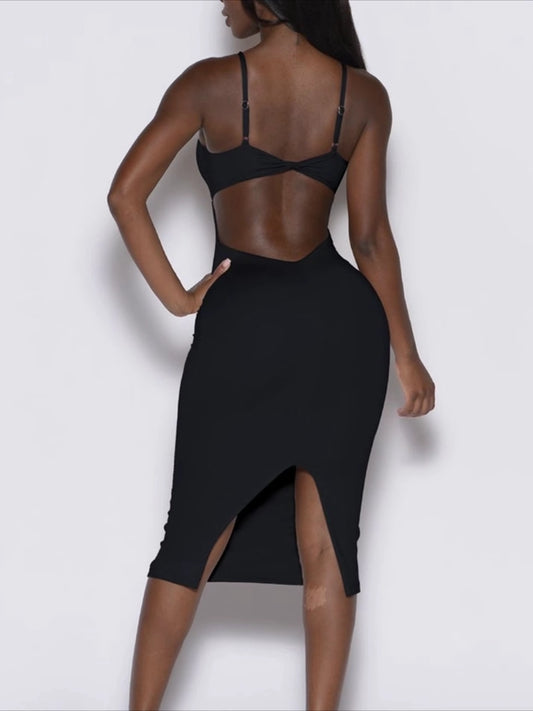 ZASUWA Female V Meatal Cutout Backless Split Dress