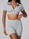 ZASUWA Female Ribbed Lapel Collar Tight Short Tracksuit