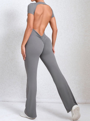 ZASUWA Female Backless Scrunch Bum Flare Jumpsuit