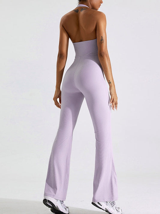 ZASUWA Female Backless Flare Halter Jumpsuit