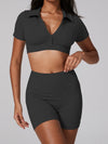 ZASUWA Female Ribbed Lapel Collar Tight Short Tracksuit