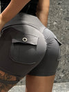 ZASUWA Female Unique Cut Out Pocket Scrunch Bum Spandex Gym Booty Cargo Shorts