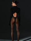 ❤ZASUWA Female Unique Cutout Super Mesh Zipper Booty Jumpsuit