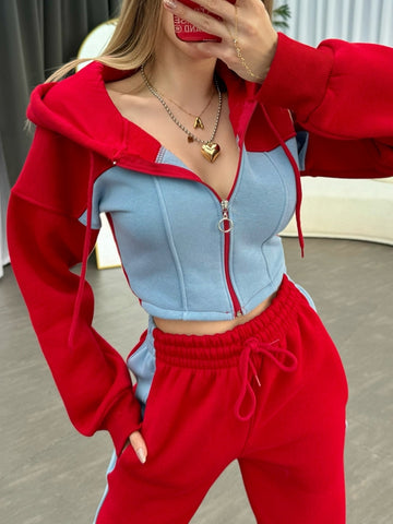 ZASUWA Female Contrast Color Pocket Casual Tracksuit