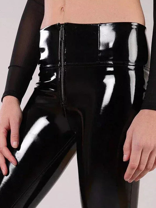 ZASUWA Female Glossy Faux Leather Zipper Pocket Leggings