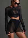 🖤ZASUWA Female Sexy Sheer Mesh Short Tracksuit