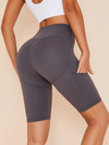 ZASUWA Female Pocket Solid Color High Waist Spandex Gym Booty Shorts