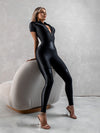 🖤ZASUWA Female PU Half Zipper Peach Booty Jumpsuit