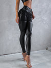 ❤ZASUWA Female PU Glossy Cross Twist Metal Buttons Hip-lift Leggings