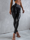 ❤ZASUWA Female PU Glossy Cross Twist Metal Buttons Hip-lift Leggings