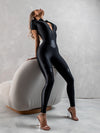 🖤ZASUWA Female PU Half Zipper Peach Booty Jumpsuit