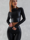 ❤ZASUWA Female PU Net Thumbholes High-rise Hip-lift Sportswear