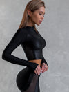 ❤ZASUWA Female PU Net Thumbholes High-rise Hip-lift Sportswear