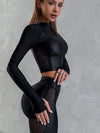 ❤ZASUWA Female PU Net Thumbholes High-rise Hip-lift Sportswear