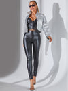 ZASUWA Female Glossy Faux Leather Corset Shape Tracksuit