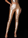 ZASUWA Female Glossy Zipper Pocket Folds Hip-lift Leggings