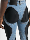 ZASUWA Female Fly-eye Contrast Color Denim Pocket Booty Leggings