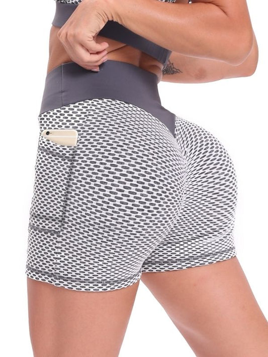 ZASUWA Female Honeycomb Jacquard Pocket Spandex Gym Booty Shorts