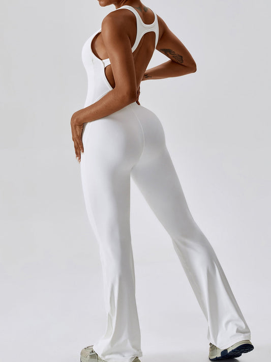 ZASUWA Female Hollow Out Backless Flare Jumpsuit