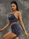 ZASUWA Female Leopard Print Hollow Out Halter Scrunch Bum Tracksuit