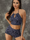 ZASUWA Female Leopard Print Hollow Out Halter Scrunch Bum Tracksuit