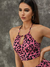 ZASUWA Female Leopard Print Hollow Out Halter Sports Bras