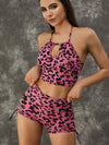 ZASUWA Female Leopard Print Hollow Out Halter Scrunch Bum Tracksuit