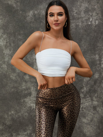 ZASUWA Female Mesh PU Faux Leather Leopard Print Tracksuit