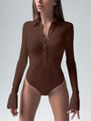 ZASUWA Female Lapel Button Long Sleeves Bodysuit