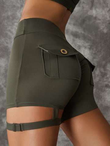 ZASUWA Female Unique Cut Out Pocket Mesh Scrunch Bum Spandex Gym Booty Shorts