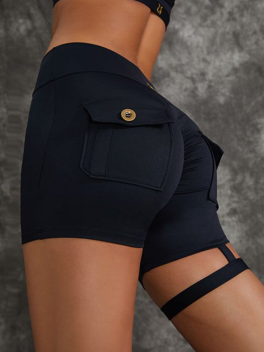 ZASUWA Female Unique Cut Out Pocket Mesh Scrunch Bum Spandex Gym Booty Shorts