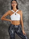 ZASUWA Female High Waist Glossy Bronzed Snakeskin Twist Hollow Out Sports Bra