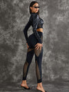 ❤ZASUWA Female PU Net Thumbholes High-rise Hip-lift Leggings