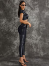 ❤ZASUWA Female PU Glossy Cross Twist Metal Buttons Hip-lift Leggings