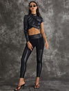 ❤ZASUWA Female PU Glossy Cross Twist Metal Buttons Hip-lift Leggings