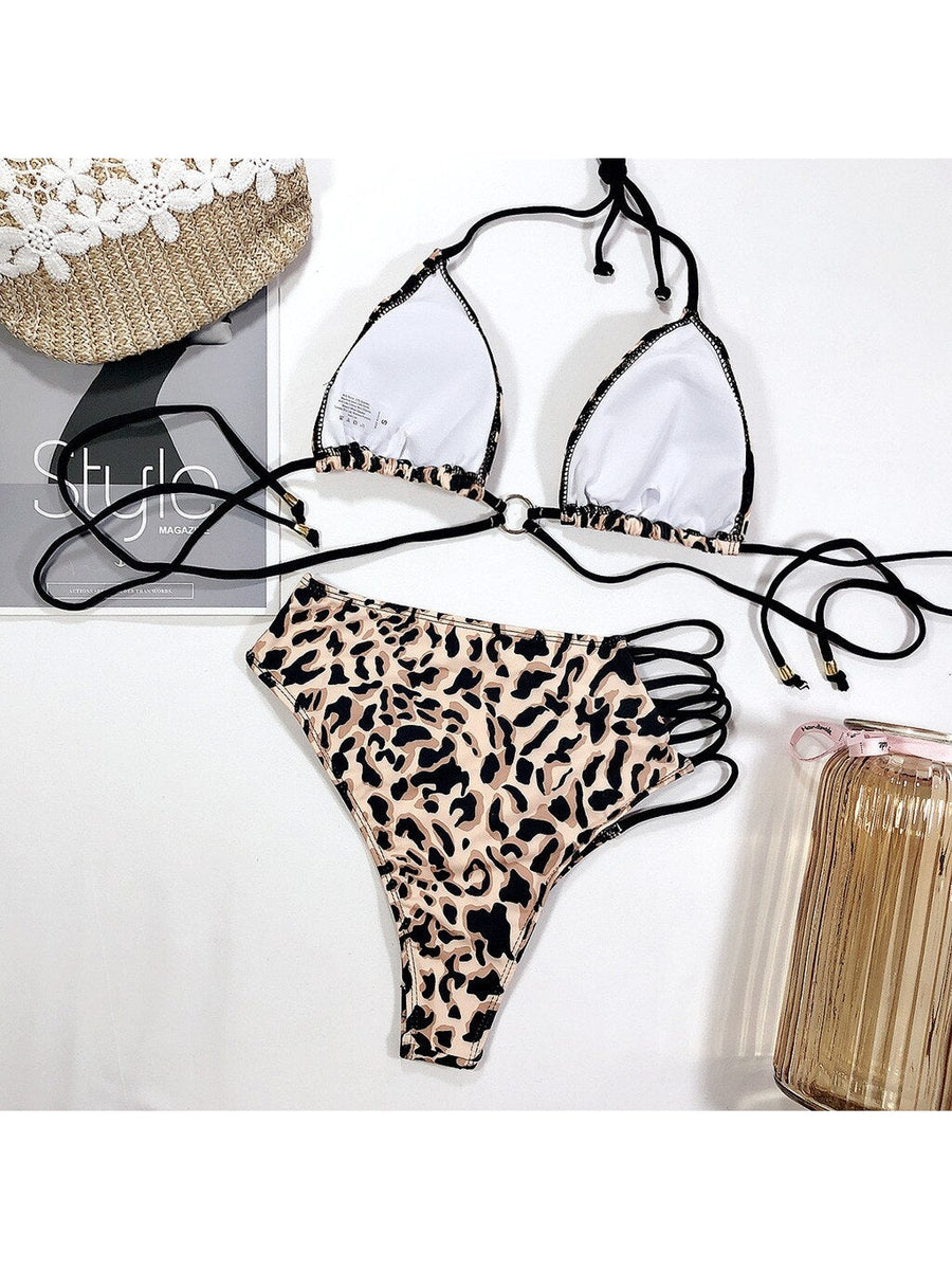 ZASUWA Female Leopard Print Hollow Sexy Bikini Sets