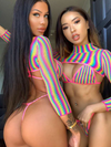 ZASUWA Female Rainbow Strip Sunscreen Bikini 3-piece Set